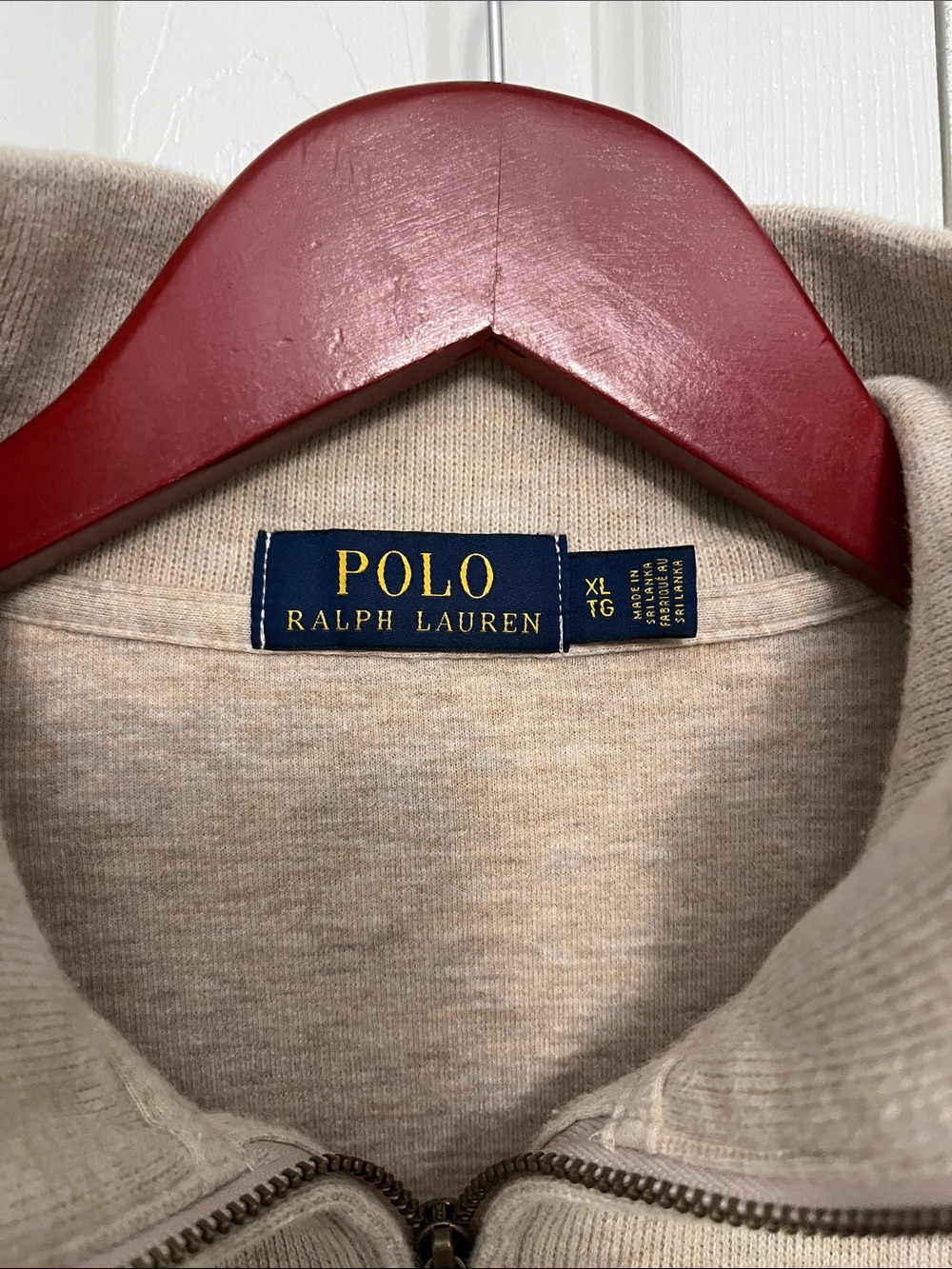 Polo by Ralph Lauren Mens Quarter-Zip Sweater Tan with Brown Pony - Picture 5 of 7